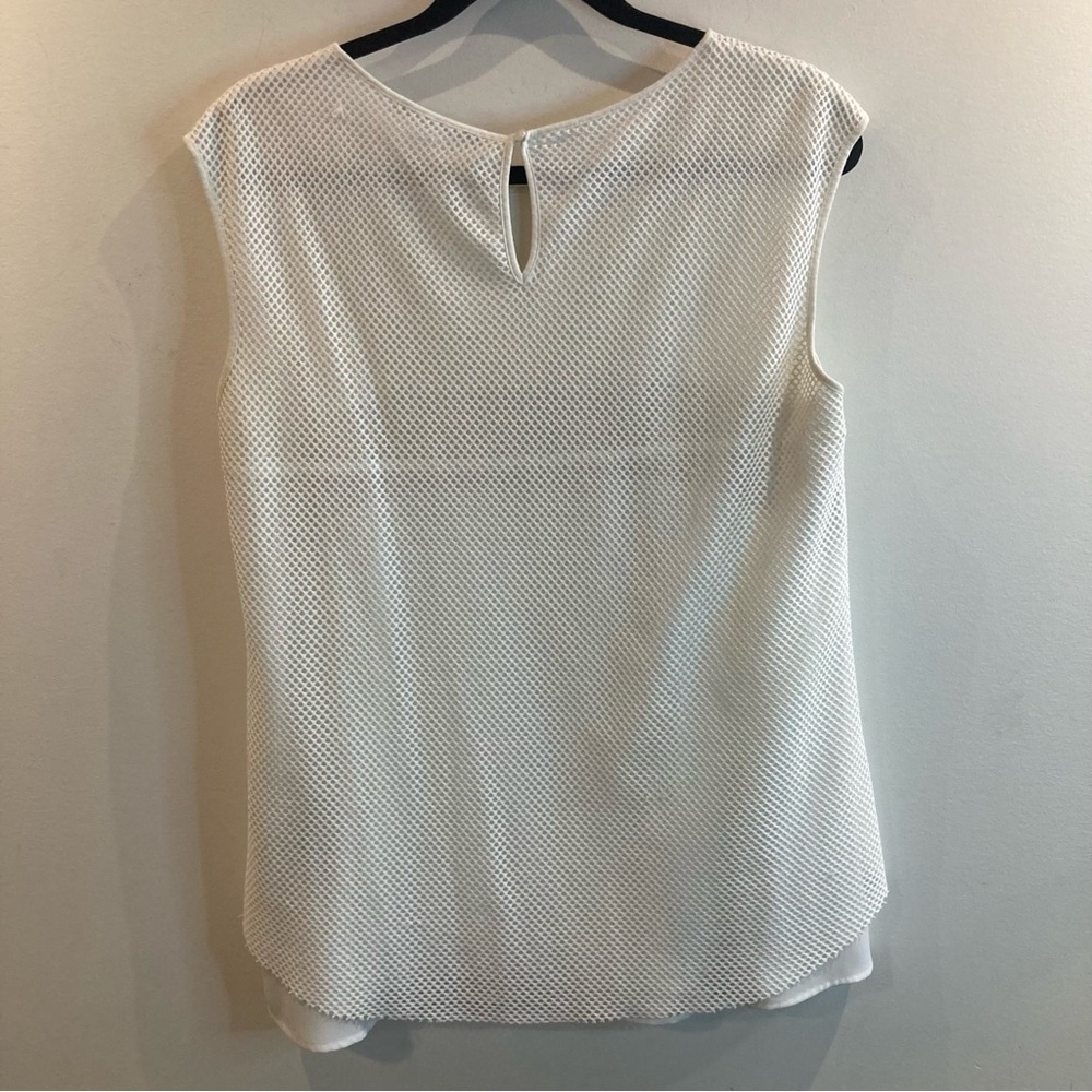 LUISA CERANO Sz 8 Mesh Gold Stripe  Sleeveless Raw Edge Hem Long Line Top - Picture 10 of 12